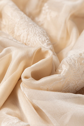 Oatmeal Embroidered Mesh Overlay Flowy Long Skirt