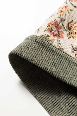 Sage Green Ribbed Retro Floral Patchwork Shirt Style Jacket