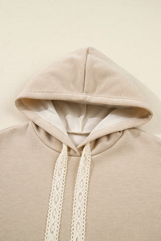 Parchment Drawstring Pullover Hoodie and High Waist Pants Corduroy Suit