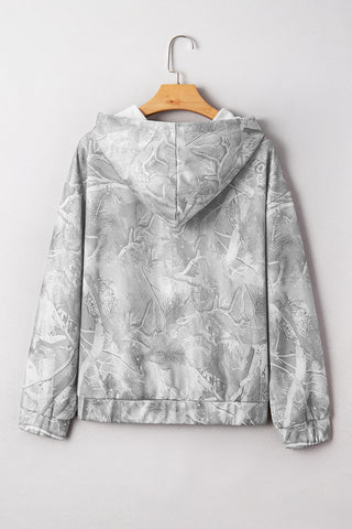 Beige Camouflage Plant Print Kangaroo Pocket Oversized Hoodie