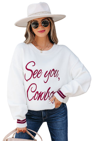 Coffee See You Cowboy Embroidered Western Graphic Sweater