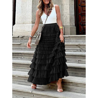 Sheer Trend - A-Line High Waisted Solid Color Tulle Skirts Bottoms