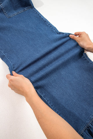 Sail Blue Plus Size Elastic Waist Ruffled Wide Leg Denim Pants