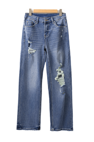 Ashleigh Blue Distressed Raw Hem Straight Leg High Waist Jeans