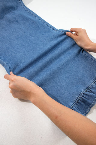 Sail Blue Plus Size Elastic Waist Ruffled Wide Leg Denim Pants