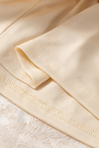 Oatmeal Embroidered Mesh Overlay Flowy Long Skirt