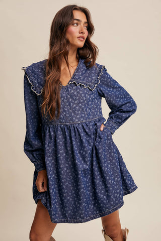Listicle - Quilted Yoke Denim Mini Dress- SHIPS DEC 15TH