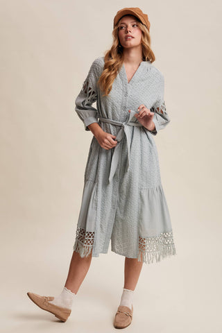 Listicle - Lace Cutout Sleeve Eyelet Midi Dress LD0730