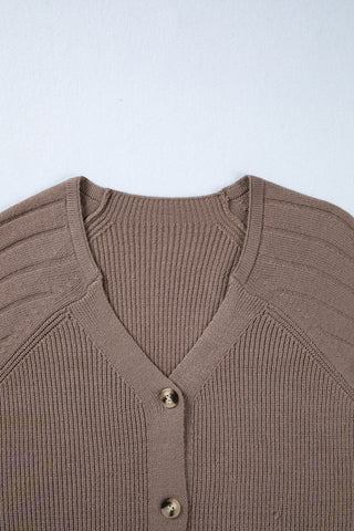 Light Pink Mixed Texture Knit Button V Neck Sweater Cardigan