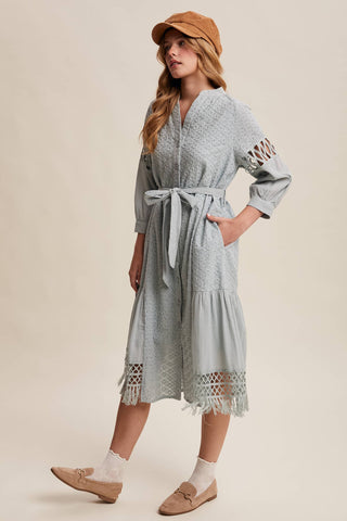 Listicle - Lace Cutout Sleeve Eyelet Midi Dress LD0730