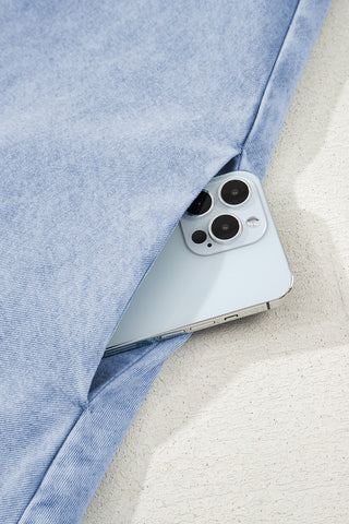 Beau Blue Double Ruffled Sleeves Buttoned A-line Collared Mini Denim Dress