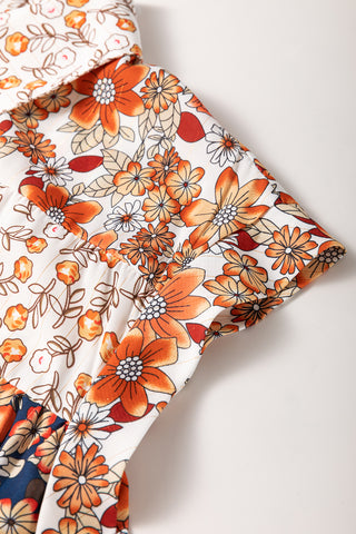 Beige Plus Size Floral Patchwork Button Front Collared Mini Dress