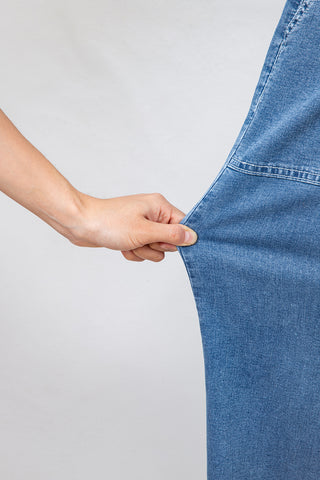 Sail Blue Plus Size Elastic Waist Ruffled Wide Leg Denim Pants