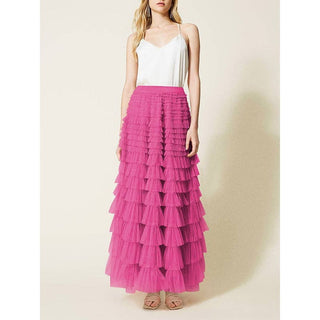 Sheer Trend - A-Line High Waisted Solid Color Tulle Skirts Bottoms