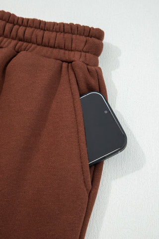 Coffee Leopard Drawstring Winter Fleece Pants