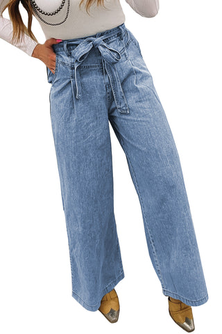 Beau Blue Vintage Washed Knot Belt Wide Leg Jeans