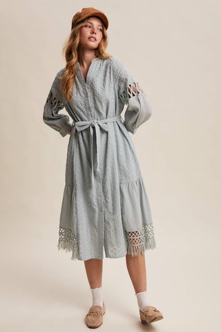 Listicle - Lace Cutout Sleeve Eyelet Midi Dress LD0730