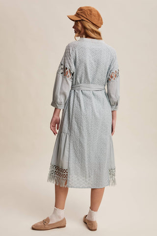 Listicle - Lace Cutout Sleeve Eyelet Midi Dress LD0730