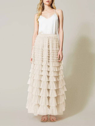Sheer Trend - A-Line High Waisted Solid Color Tulle Skirts Bottoms