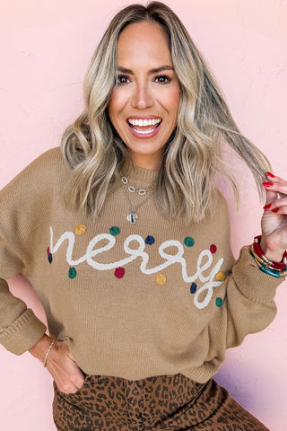 Smoke Gray Merry Colorful Dot Detail Christmas Dolman Sweater