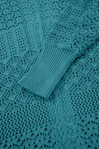 Lapis Mix Pattern Hollowed Knit Open Front Cardigan