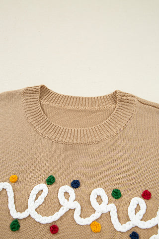 Smoke Gray Merry Colorful Dot Detail Christmas Dolman Sweater
