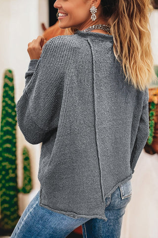 Medium Grey Raw Edge Uneven Hem Patchwork Drop Shoulder Sweater