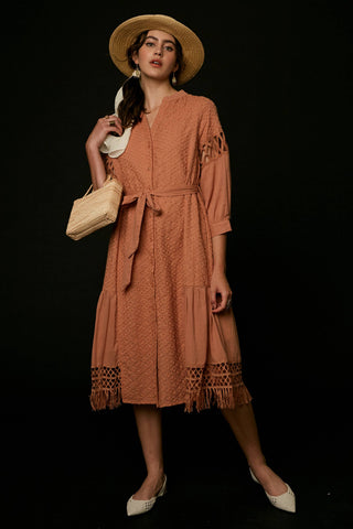 Listicle - Lace Cutout Sleeve Eyelet Midi Dress LD0730