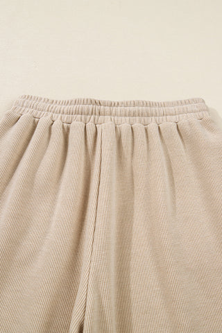 Parchment Drawstring Pullover Hoodie and High Waist Pants Corduroy Suit