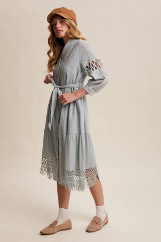 Listicle - Lace Cutout Sleeve Eyelet Midi Dress LD0730