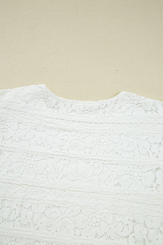 White Lace Crochet Round Neck Puff Sleeve Shift Mini Dress