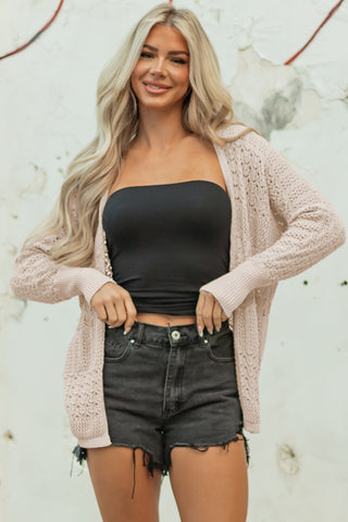 Redwood Burl Mix Pattern Hollowed Knit Open Front Cardigan