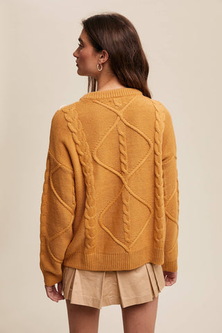 Sheer Trend - Ribbon Laced Cable Knit Sweater