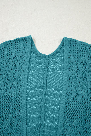 Lapis Mix Pattern Hollowed Knit Open Front Cardigan