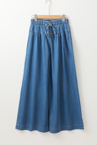 Dusk Blue Mineral Wash Button High Waist Wide Leg Jeans