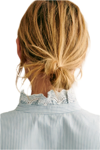 Sky Blue Stripe Frilled Trim Button Up Long Sleeve Shirt