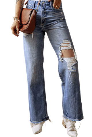 Ashleigh Blue Distressed Raw Hem Straight Leg High Waist Jeans