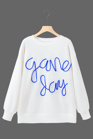 White Tinsel Game Day Drop Shoulder Graphic Sweatshirt