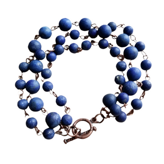 Frosted Blue Lapis Triple Strand Bracelet