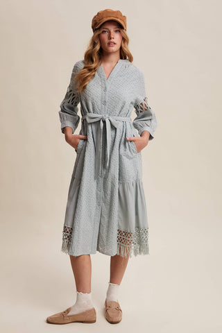 Listicle - Lace Cutout Sleeve Eyelet Midi Dress LD0730