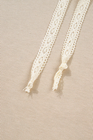 Parchment Drawstring Pullover Hoodie and High Waist Pants Corduroy Suit