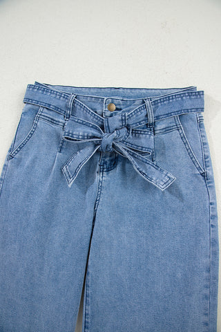 Beau Blue Vintage Washed Knot Belt Wide Leg Jeans