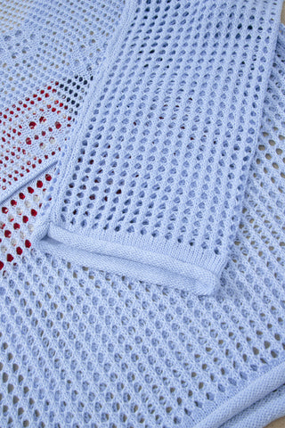 Beau Blue Hollow Out Crochet Knit American Flag Patched Sweater Hoodie