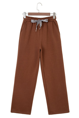 Coffee Leopard Drawstring Winter Fleece Pants