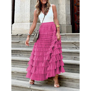 Sheer Trend - A-Line High Waisted Solid Color Tulle Skirts Bottoms