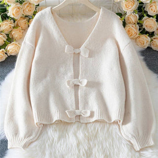 Sheer Trend - Solid Bow Tie Back Loose Sweater