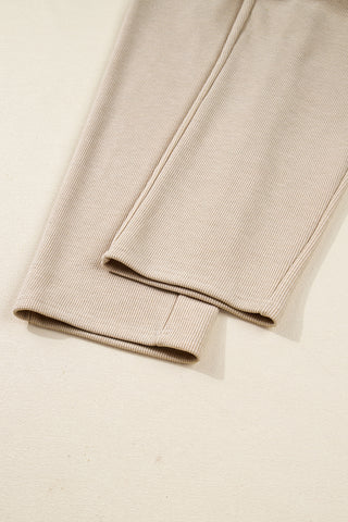 Parchment Drawstring Pullover Hoodie and High Waist Pants Corduroy Suit