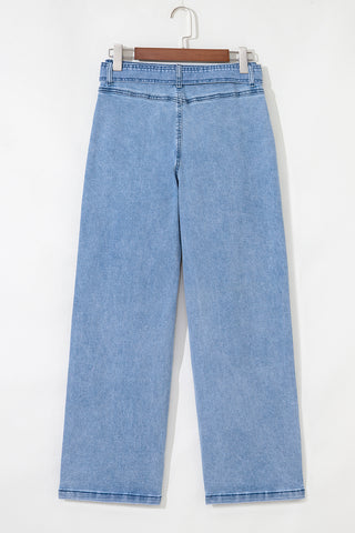 Beau Blue Vintage Washed Knot Belt Wide Leg Jeans