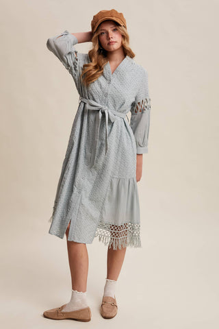 Listicle - Lace Cutout Sleeve Eyelet Midi Dress LD0730