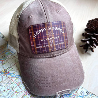 Poppy & Lou - Happy Hounds Patch Distressed Trucker Hat, Dog Hat